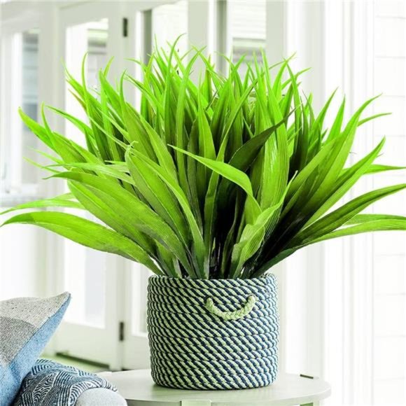 8pcs Artificial Grass Plants Faux Fake Grasses Plastic Plant Greenery (Green) - Picture 7 of 7